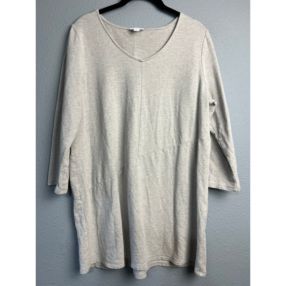 Pure J. Jill Med Pima Cotton Modal V-Neck Tunic Top Tan Heathered Quiet Luxury‎